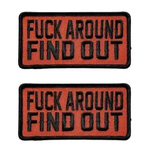 Miltacusa F*ck Around and Find Out Embroidered Patch [Iron on Sew on - 4.0 X 2.0 inch -P12 ] 2 Piece for Jackets, Vests, Jeans, Hats, Backpacks, and Tactical Gears.