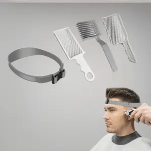 Haircut Tool Set 4 Piece, Arc Comb, Clipper Flat Brush, Adjustable Silicone Hairband, Home & Salon Use, Adult & Kids DIY, Barber Haircut Kit