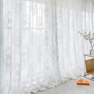 2panels French Romantic Vintage Princess Style Window Curtain, Lace Ruffle Sheer Drapes for Bedroom Balcony Living Room Floor Decor, Home Decoration Curtain, Home Textile