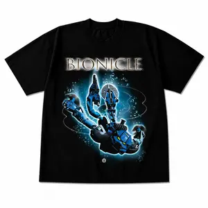 Retro Bionicle Gali Water Toa Graphic T-Shirt, Distressed 2000s Nostalgia Deep Sea Diving Action Figure Print with Underwater Bubbles, Unisex Black Heavyweight Streetwear Tee