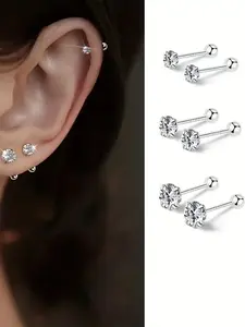 Women Stainless Steel Earrings Set Zirconia Inlay Minimalist Design Suitable for Daily Wear & Parties All-Seasons Jewelry