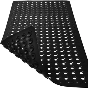 Bath Mat for Tub & Shower, Non Slip Soft Bathmat with Suction Cups & Drain Holes, Machine Washable Bathtub Floor Liner Mats for Bathroom, 35x16 Inch, Black