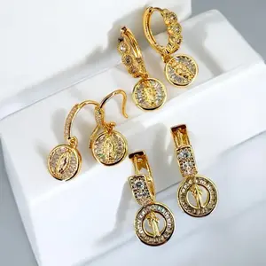 Saint Jude Saint Benedict Virgin of Guadalupe 18k Gold Plated Earrings with Crystal Accents and Religious Icon Design