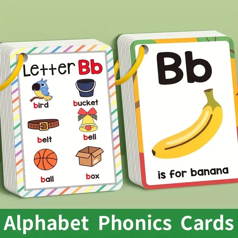 Interactive Educational Toy, 27 Phonics Learning Cards, Flashcards Learning Alphabet, ABC Flashcards for Toddlers, Colorful Letter Cards with Fun Cartoons, Sounds & Words, Perfect Gift for Kids