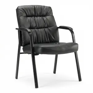 Guest Chair,Leather Reception Chair with Fixed Padded Armrests for Office Waiting Room & Lobby Area Seating,Black,1Pack