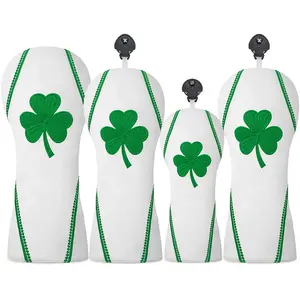 Golf Club Head Covers Set, 1pc/3pcs Driver Fairway Wood Hybrid, 3D Embroidery Four-Leaf Clover Design, Golf Club Protector for Men and Women