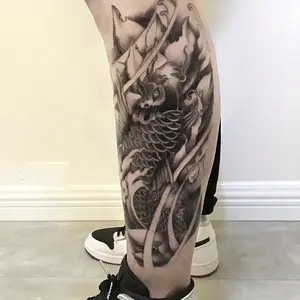 6 Large Herbal Tattoo Stickers, Including Tai Chi, Geisha, Koi, Flowers and Other Elements, and 2 Random Styles, Lasting 7-15 Days, Waterproof and Anti-Friction, Realistic Effect, Suitable for People Who Don't Want Tattoo Pain