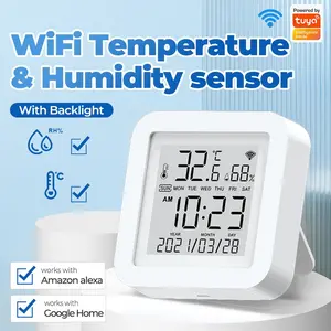 Tuya Smart Life 2.4G Wifi Temperature and Humidity Sensor/ Home Automation USB Transmitter ABS Host With LCD Display Mobile Remote/Voice Control Works With Alexa Google Assistant Accirate Measurement Real-time Update(No Battery Inside)