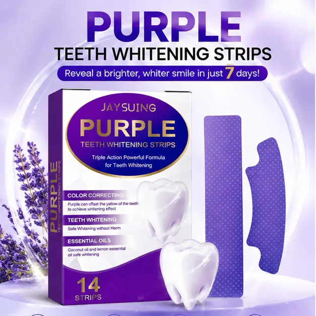 14/42/70 Pairs Purple Teeth Whitening Strips, Teeth Brightening Strips, No-Sensitivity Bleaching Gel Strips and Colour Corrector, Natural Color Enhancement for Brighter Smile, Daily & Travel Use