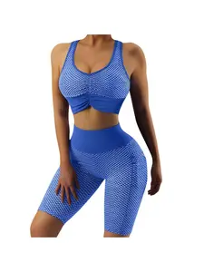 europe and the united States Honeycomb Yoga Clothing Suit Sports Back Bra High Waisted Hip Lifting Fitness Pants Honeycomb Pocket Yoga Shorts