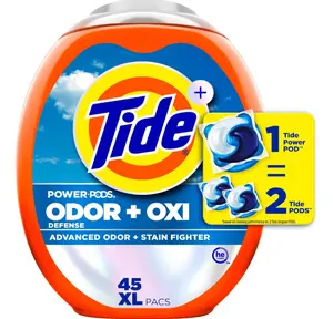 Tide Odor Defense + Oxi Laundry Detergent Pacs, Original Scent, 45 Count, Advanced Odor + Stain Fighter