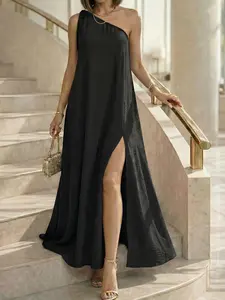 Elegant Single Shoulder Split Maxi Dress - Sleeveless Tower Mermaid Dress Suitable for Weddings, Parties, Proms, Machine Washable -Length Gown