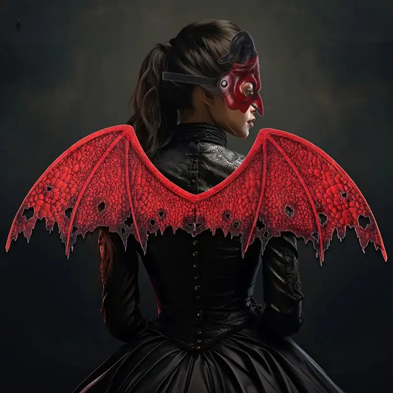 1 red devil's wing costume, suitable for Halloween, fashionable vampire style, party performance props, role-playing, Halloween horror accessories, Decorative Wings