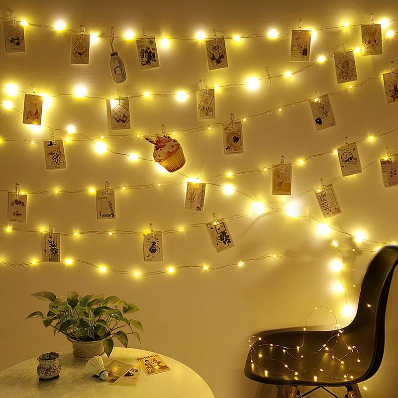50/100LED Photo Clips String Light, Valentine Gift, Warm White 16Ft 32Ft Fairy Light with Clear Clips, Copper Wire String Light for Hanging picture, Bedroom Party Decor