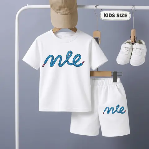 Kids' Graphic Print Short Sleeve T-Shirt and Shorts Set, Casual Summer Children's Outfit, Comfortable Crew Neck Two-Piece Set for Daily Wear, Outdoor Play and Activities