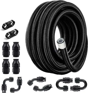 8AN PTFE Fuel Line Kit,E85 Nylon Braided Fuel Hose 20FT AN8 PTFE Fuel Line Hose(12/32 Inch ID)