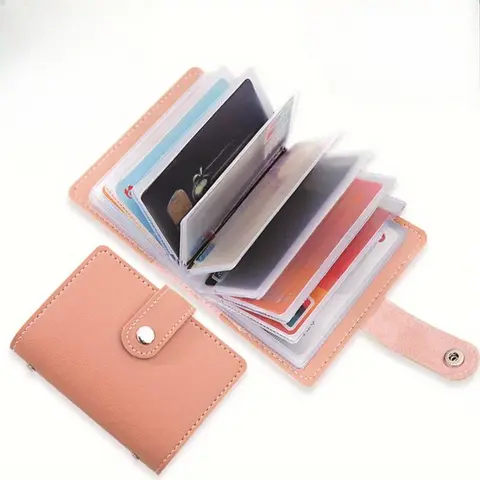 Anti-theft ID Credit Card Holder, 1 count Fashion Women's 26 Cards Slim PU Leather Pocket Card Case, Purse Wallet Bag for Women Men Female