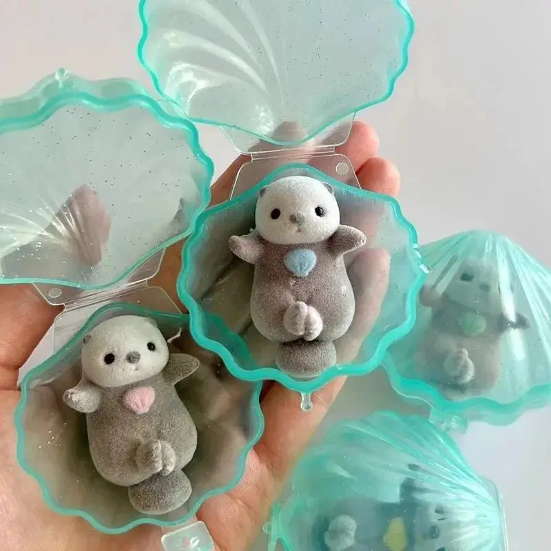 Genuine YELL Soft Capsule Gashapon Toy - Flocked Hand-in-Hand Otter Kawaii Small Animal Figurine, Random 1pcs, All Seasons House Decoration, Kids Gift for Toy Collectors, Flocking
