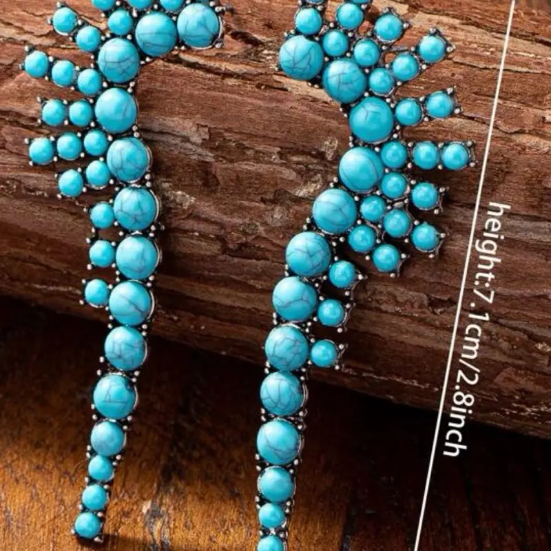Ear Women Western Turquoise Blue Stone Earrings Western Style Jewelry