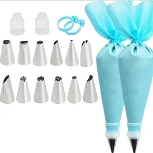 18-Piece Reusable Pastry Bag Set with 12 Tips, Silicone Handles & Converters, Includes 2 Icing Bags for Baking & Decorating, Cake Decorating Kit