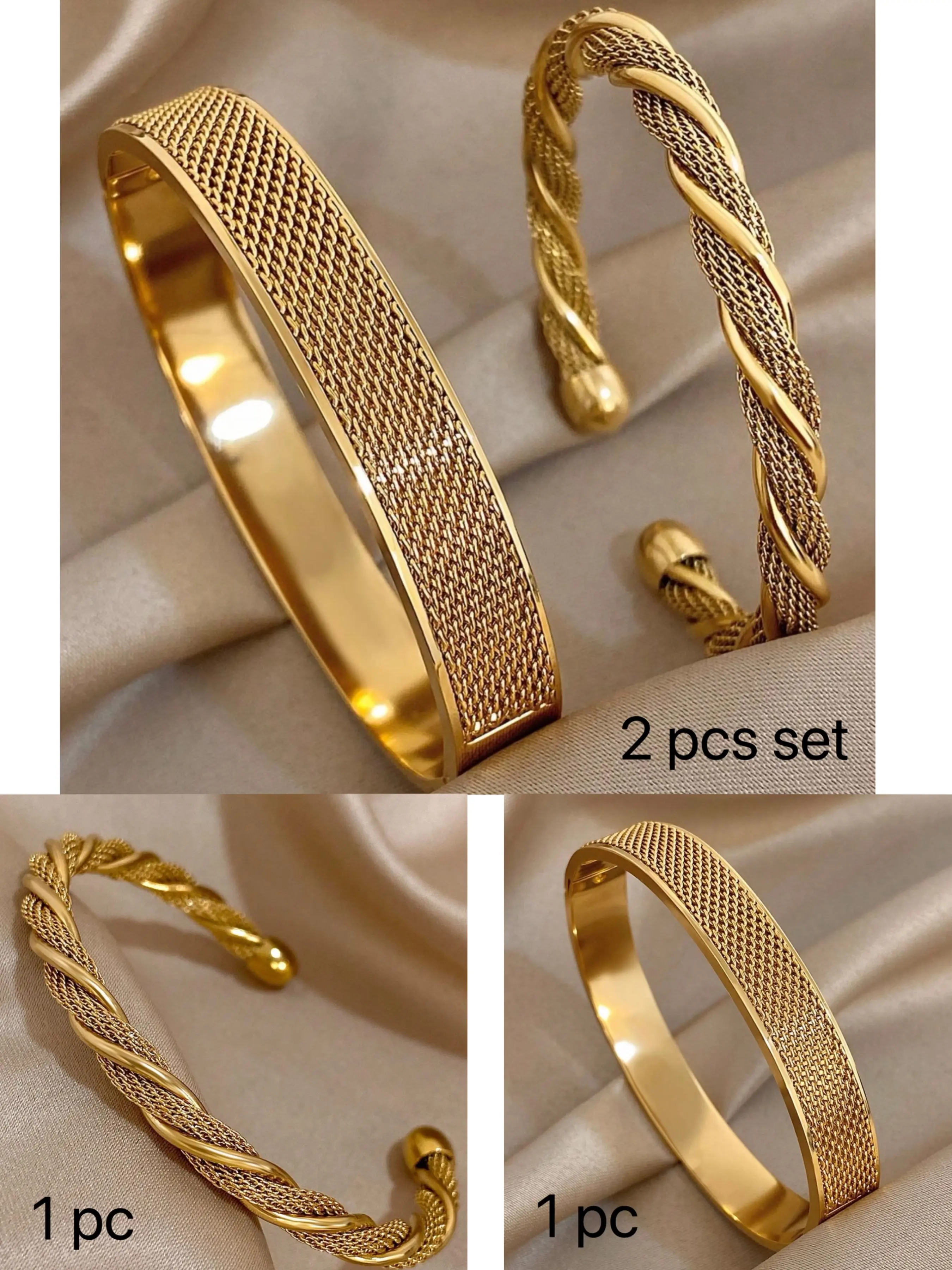 1 pc/2 pcs Stainless Steel Woven & Twist Bangle Bracelet Set For Women, Fashionable Bangles, Sparkling Elegant Jewelry, Classic Commemorative Gift for Birthday, Anniversary, Special Occasions, Stackable Bangle Bracelets