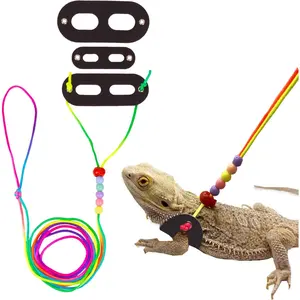 Bearded Dragon Leash Harness - Adjustable Colorful Leather Reptile Lizard Harness Leash for Bearded Dragon Lizard Reptiles and Other Small Animals (Black) Adjustable Soft Leather Reptile Leash