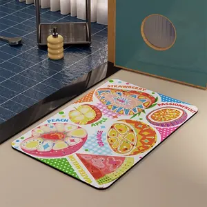 Mecko Bath Mat Rug Black Fruit Pattern Rubber Non-Slip Quick Dry Absorbent Thin Bathroom Rugs Fit Under Door Floor Mats for Bathtub Sink Shower Room Pool Gym Locker Room