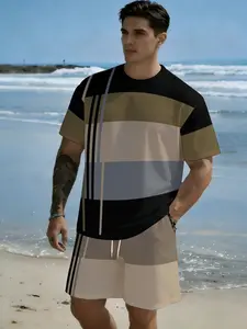 Men's Summer Short-Sleeve T-Shirt and Shorts Matching Set with Unique Prints, Men's Outfit with Unique Design, Essential for Men's Outdoor, Hiking, Sports, Beach Vacations