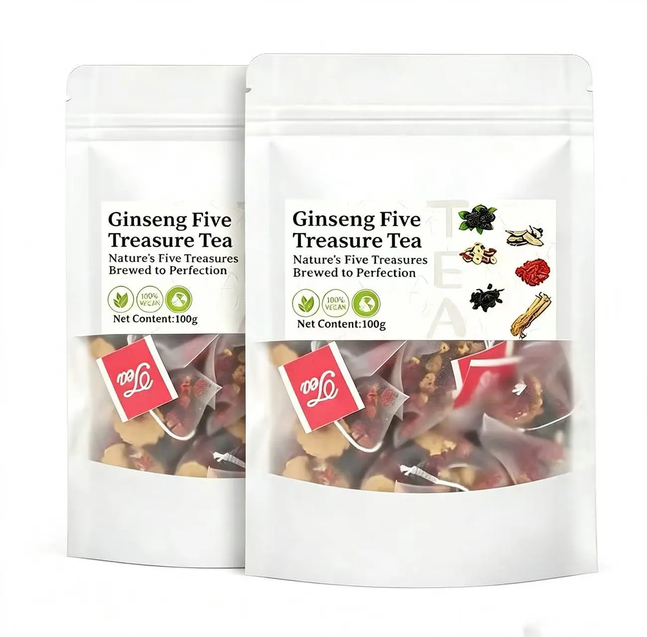 Men’s Warm Herbal Kidney Support Beverage - Natural Ginseng 5-Treasures Healthcare Supplement, Prop 65 Safe, for Home/Office Use, 2 Bags (200g)