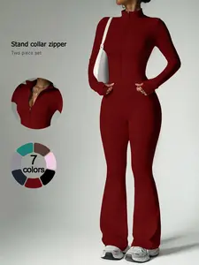 Women's 2-Piece Sporty Set, High Waist Long Sleeve Jacket & Pants, Slim Fit Yoga Gym Wear, Fall Winter Fashion, Multi-Functional, Workout Sets, Tracksuit Set