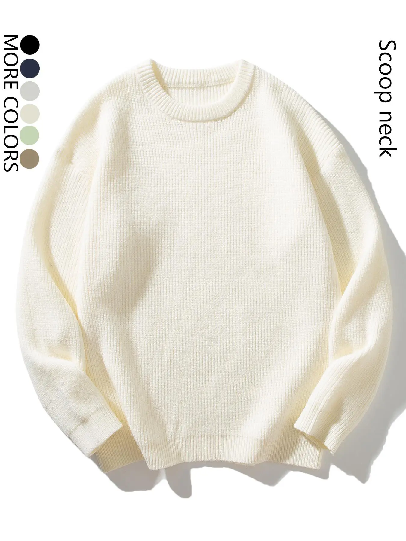 Men's Solid Drop Shoulder Sweater, Loose Casual Long Sleeve Round Neck Jumper for Fall & Winter, Fashion Men's Knitwear for Daily Wear