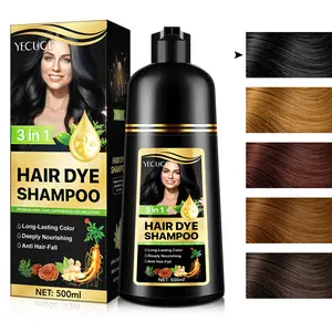 Yecuce 3-In-1 Hair Dye Shampoo, Wash + Color + Conditioner, Black/Brown/Dark Brown/Coffee/Dark Curry, Easy Use, Lazy wash and dye, Suitable for All Hair Types, Semi Permanent Color