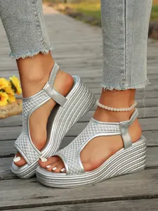 Women's Casual PU Rubber Shoes, Plain Design, Comfortable Thick Sole, Magic Tape Closure, Perfect for Summer