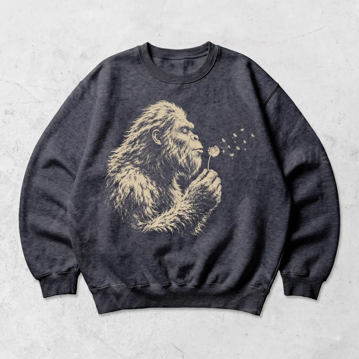 Bigfoot Dandelion Sweathirt, Vintage Sasquatch Nature Tee, Woodland Cryptid Graphic T-Shirt, Wholesome Outdoor Adventure Gift, Adventure Hiking Camping Gift Pullover Jumper Unisex Top