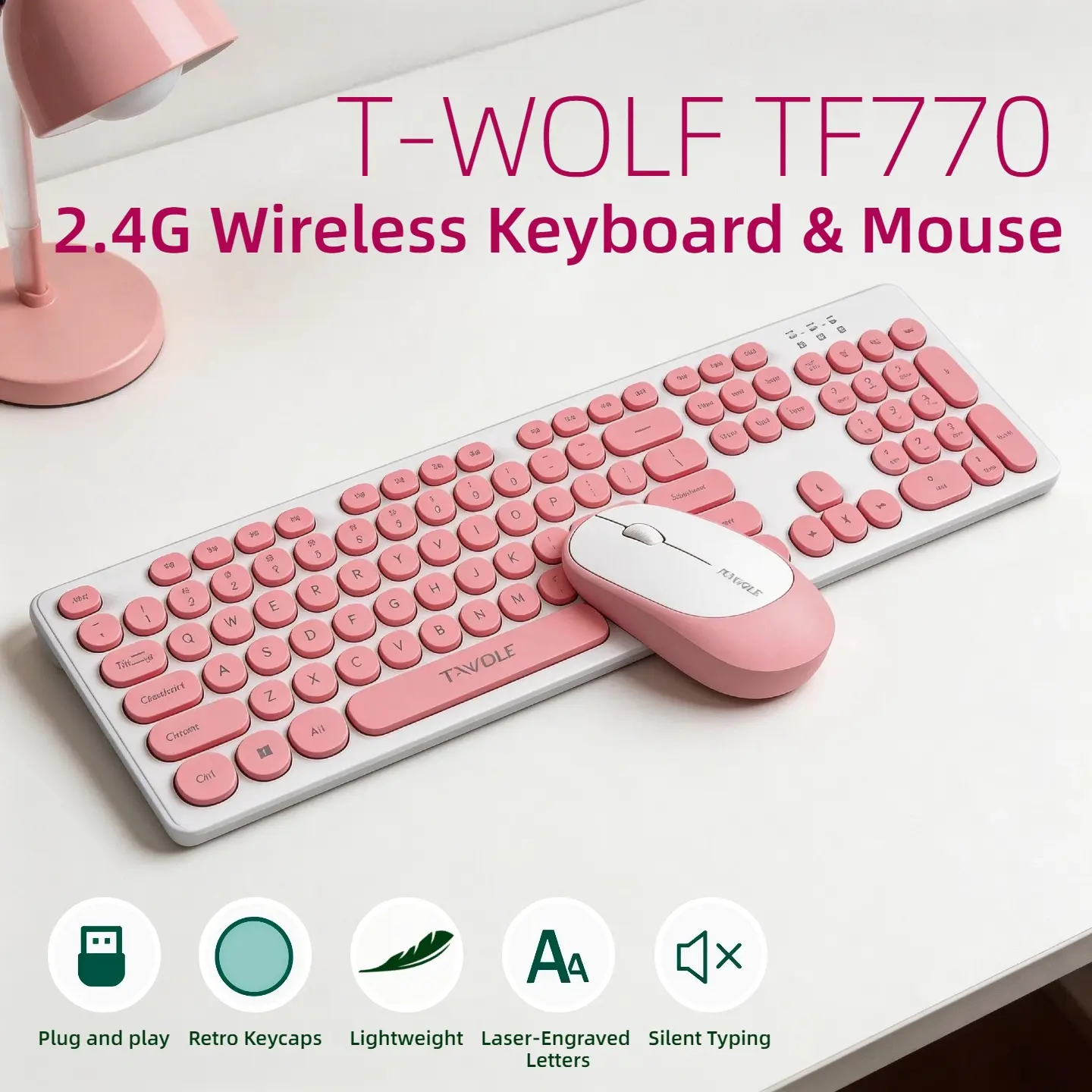 Creamy Aesthetic Wireless Keyboard and Mouse Set - Super Slim Space-Saving Cordless, Silent, Minimalist Desk Accessories for MacBook, Laptop (Computers & Office Keyboard Accessory)