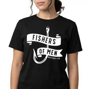 Christian Shirt Fishers of Men Matthew 4:19 Graphic Tee 100% Cotton Fitted Crewneck Short Sleeve Top Love Warmer Streetwear Casual Wear