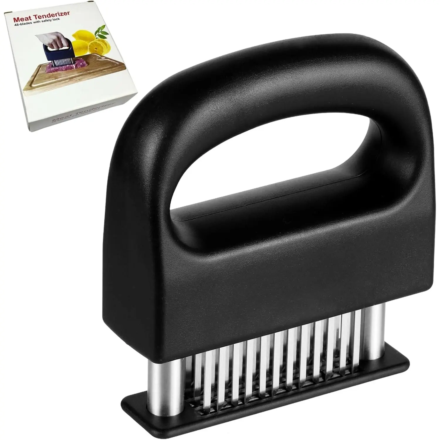 Sturdy Kitchen Meat Tenderizer Utensil - 48 Stainless Steel Blades, ABS Synthetic Marinate Aid for Beef, Pork, BBQ Use, 48 Blades