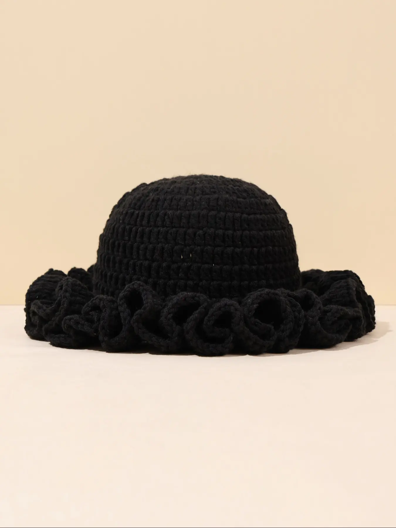 Vintage Hand Crocheted Bucket Hat with Ruffle Trim, Ultra Soft Warm Yarn, Winter Warmth, Retro Streetwear, Daily Wear, Handcrafted Cap