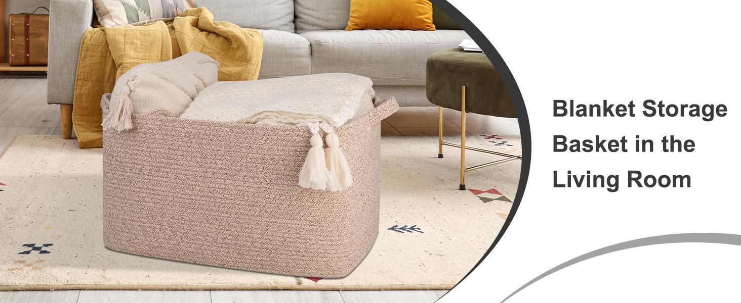 65L Large Cotton Rope Woven Blanket Storage Basket for Baby Room and Living Room Organiser