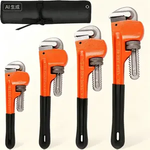 4-Piece Adjustable Soft Grip Pipe Wrench Set, Heavy Duty Plumbing Tools 8" 10" 12" 14" with Storage Bag, Reusable Professional Wrench Kit for Home Repair and Maintenance