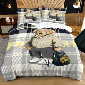 Bear print pattern duvet cover set, including 1 duvet cover and 1 or 2 pillowcases, without a core or pillow, suitable for bedroom or dormitory bedding set, suitable for gift giving or personal use, Versatile Use, Gift Option