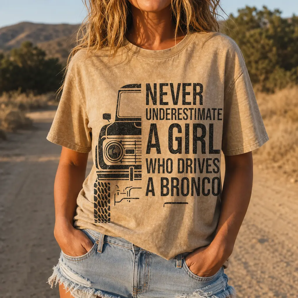 Women's Bronco Graphic T-Shirt - Vintage Washed Oversized Round Neck Short-Sleeve Streetwear, Comfy Off-Road Bronco Owner Casual Top, Women's Oversized Graphic Tees, Tshirt, Oversized Tshirt Women
