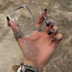 Soft Corrugated Transparent Phone Case For iPhone 11 12 13 14 15 16 Pro Max Plus Shockproof Silicone Clear Bumper Cover Protection Cellphone