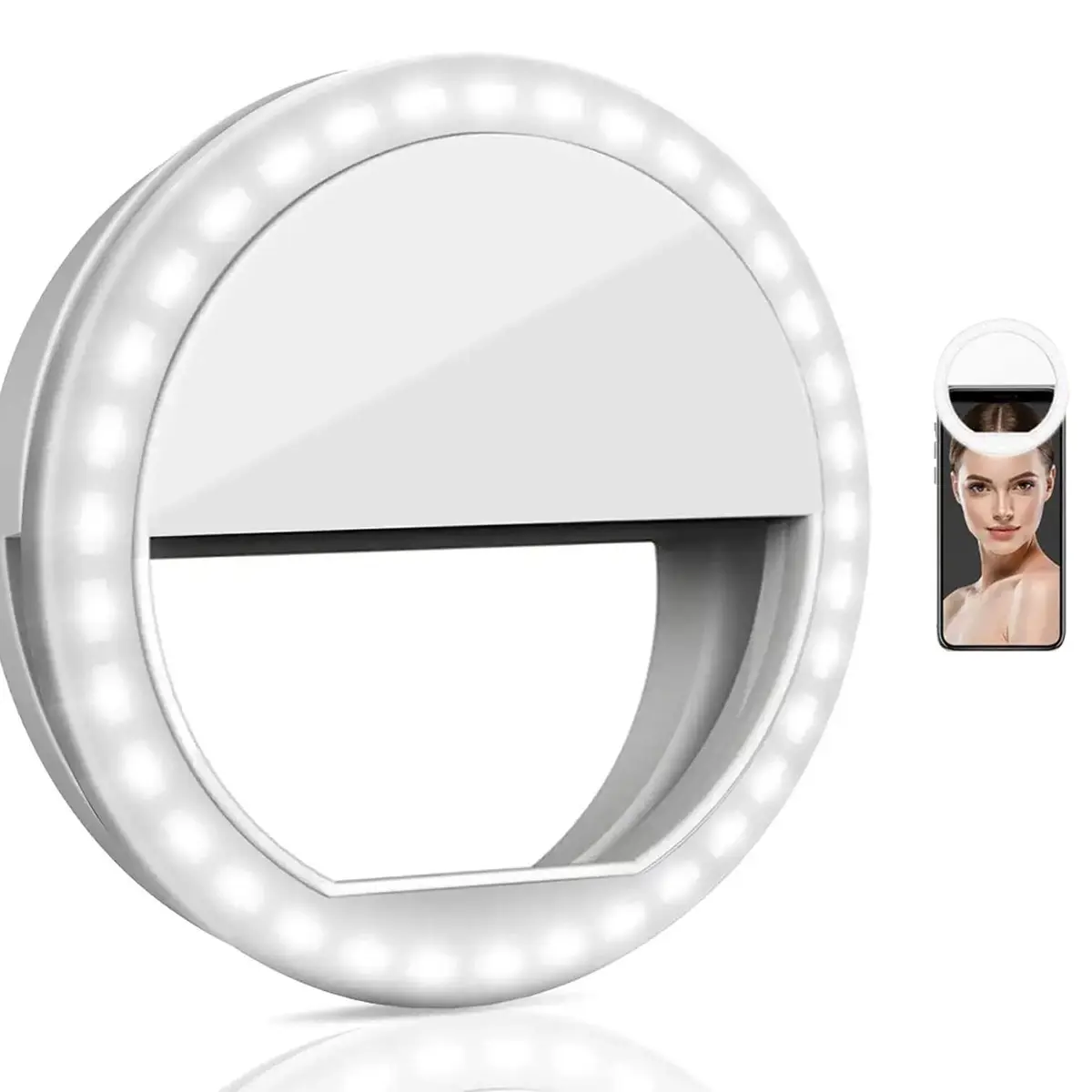 Clip on Selfie Ring Light with 36 LED For Smart Phone Camera Round Shape, White