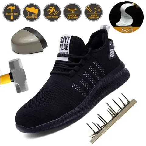 Unisex Steel-Toe Shield Work & Safety Footwear - Lightweight, Breathable Lace-Up Closed Sneaker Boots with Kevlar Mesh Puncture Resistance, Shock Absorbing for Industrial Workers, Contractor Gear, Jobsite Safety (MS US6.5/EU37)