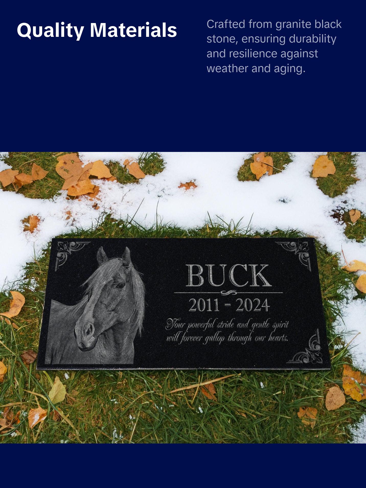Custom Horse Memorial Stone | Personalized Photo Engraved Marker | Arabians, Thoroughbreds, Quarter Horses | Outdoor Stable & Garden Tribute