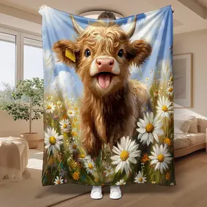 Cute Highland Cow Pattern Flannel Blanket - Soft and Warm - Suitable as a gift for anniversaries, holidays, birthdays, parties, suitable for living room, bedroom, camping and outdoor use.
