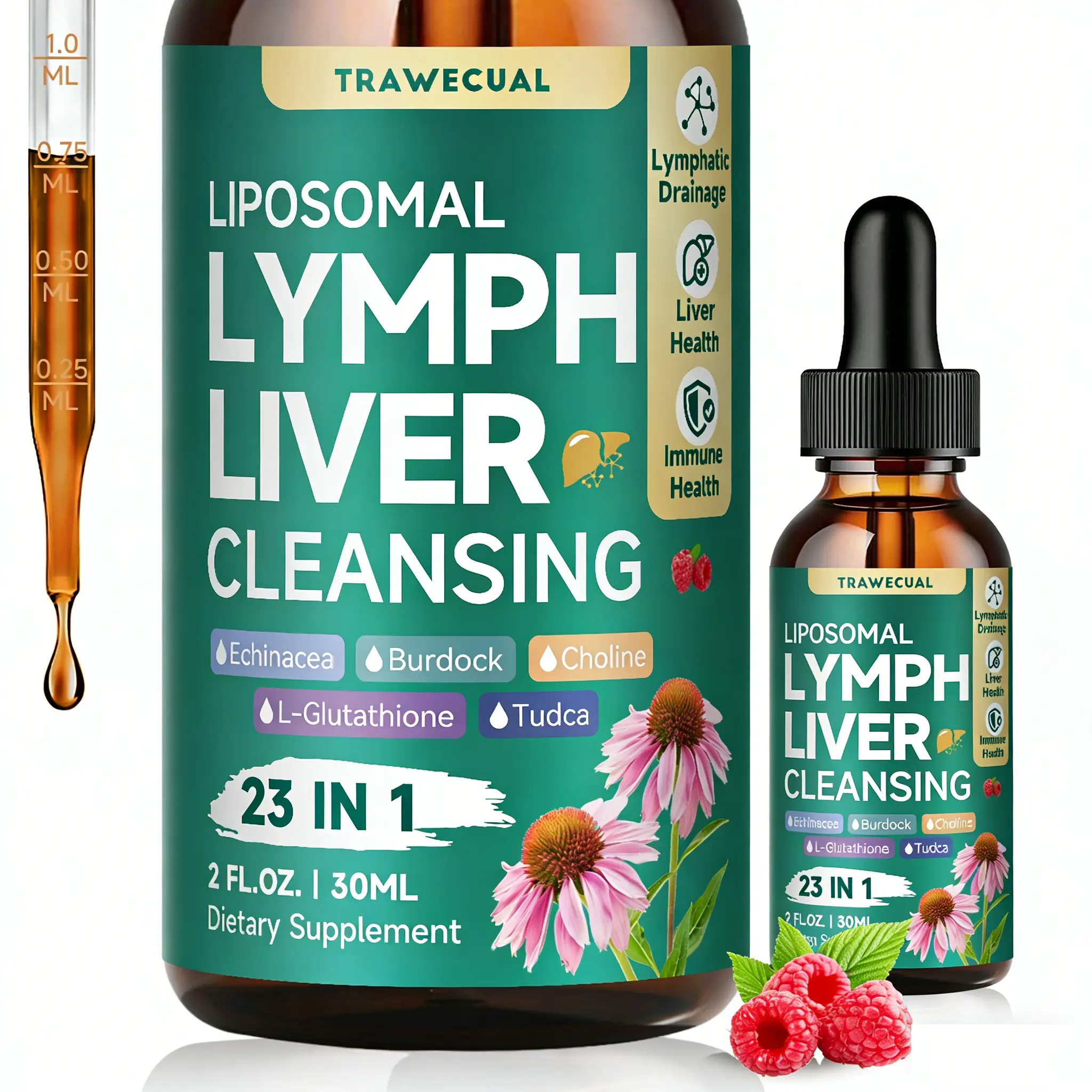 Liposomal Lymphatic Drainage Drops | 23-in-1 Organic Herbal Blend with Burdock & Dandelion | Fast Absorption (2 fl oz) Liquid