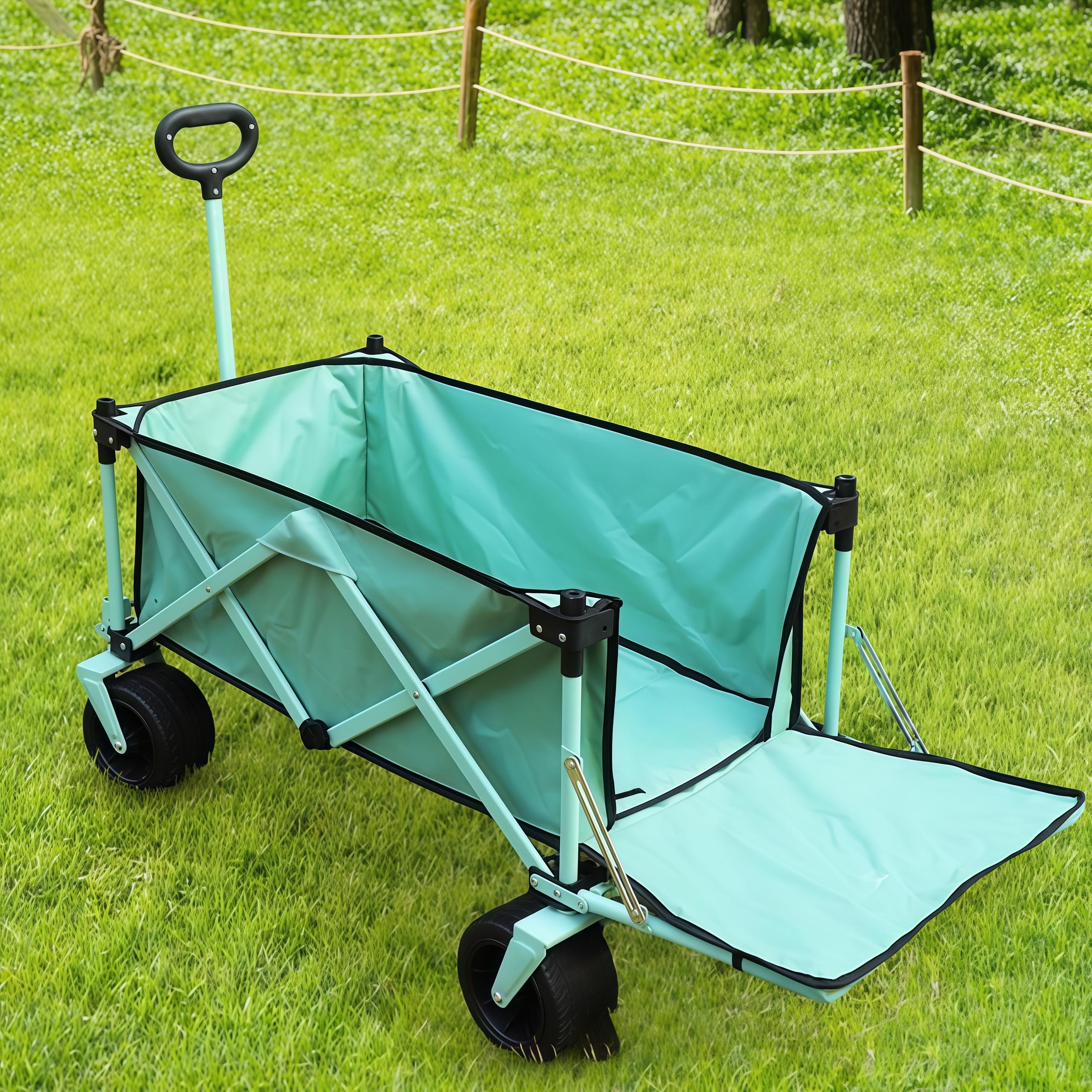 Extra Long Beach Cart with All Terrain Large Capacity Portable Utility,330lbs Capacity,Lightweight Portable Utility Folding Wagon Cart Foldable Utility Cart with Durable Steel Frame & Black Oxford Fabric for Shopping Camping Sports Garden