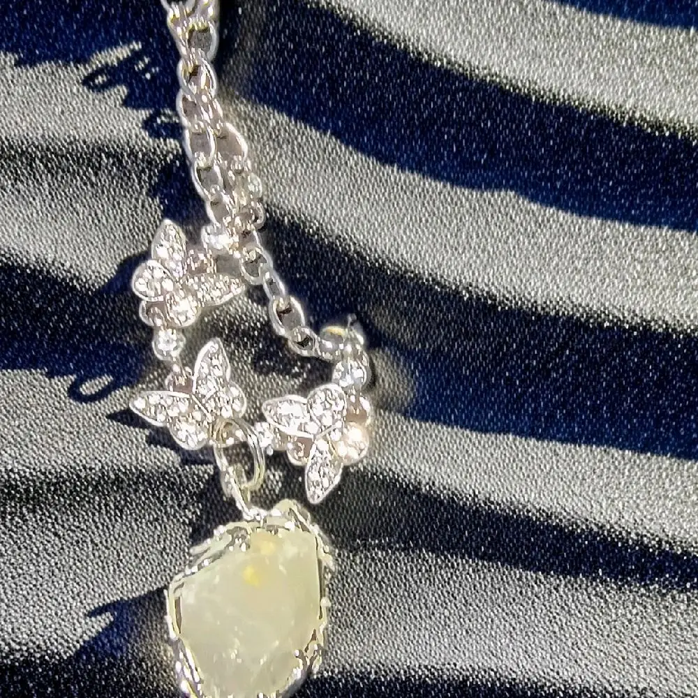 Gypsum Selenite Crystal Pendant Necklace, Butterfly-Accented Jewelry